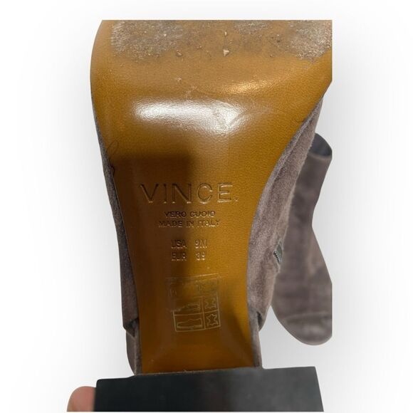 VINCE Fenmore Suede Peep Toe Booties Brown Suede Women's Ankle Boots Heels 9 - Picture 6 of 6